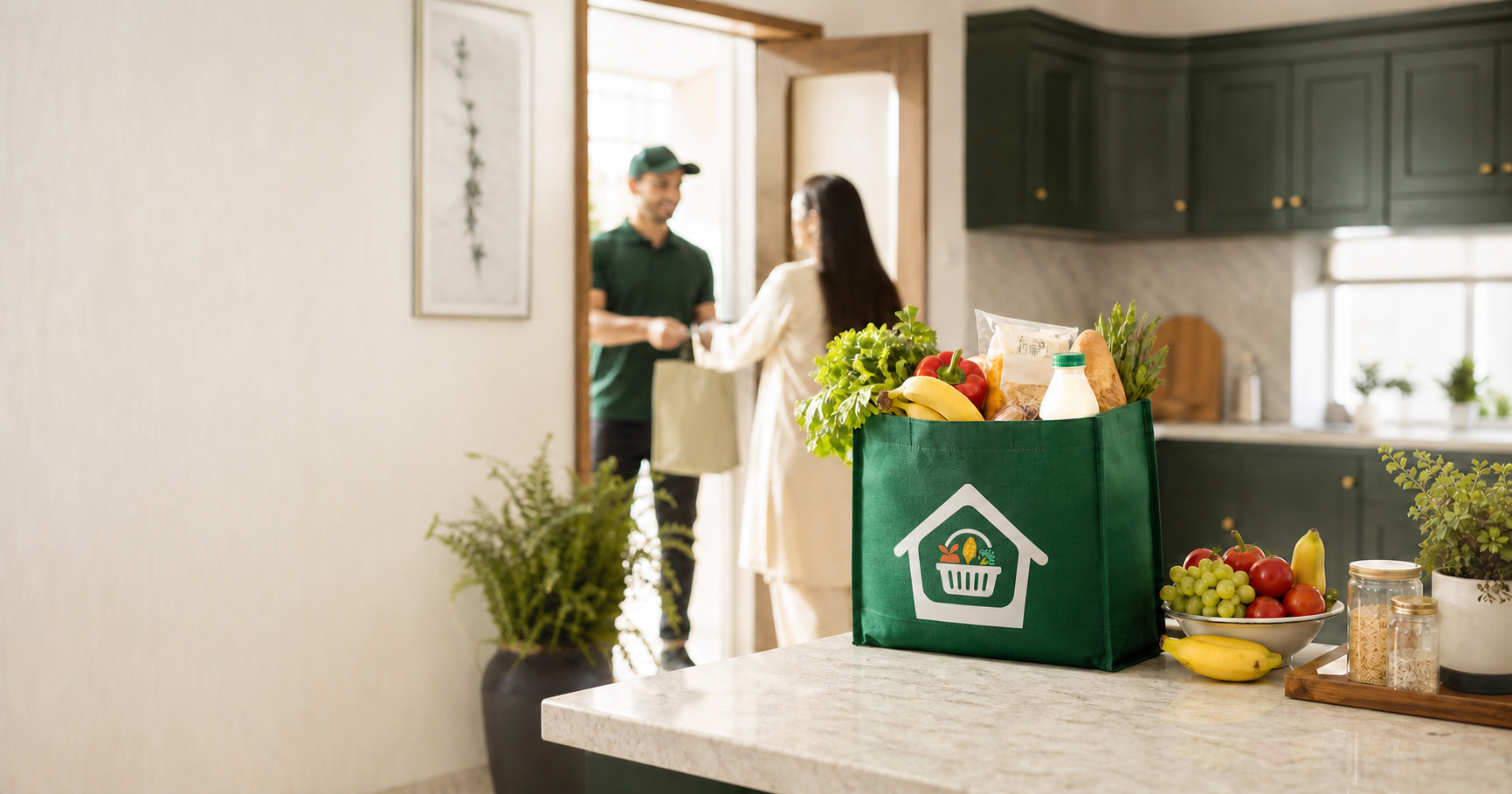 Fresh groceries arriving at a family home
